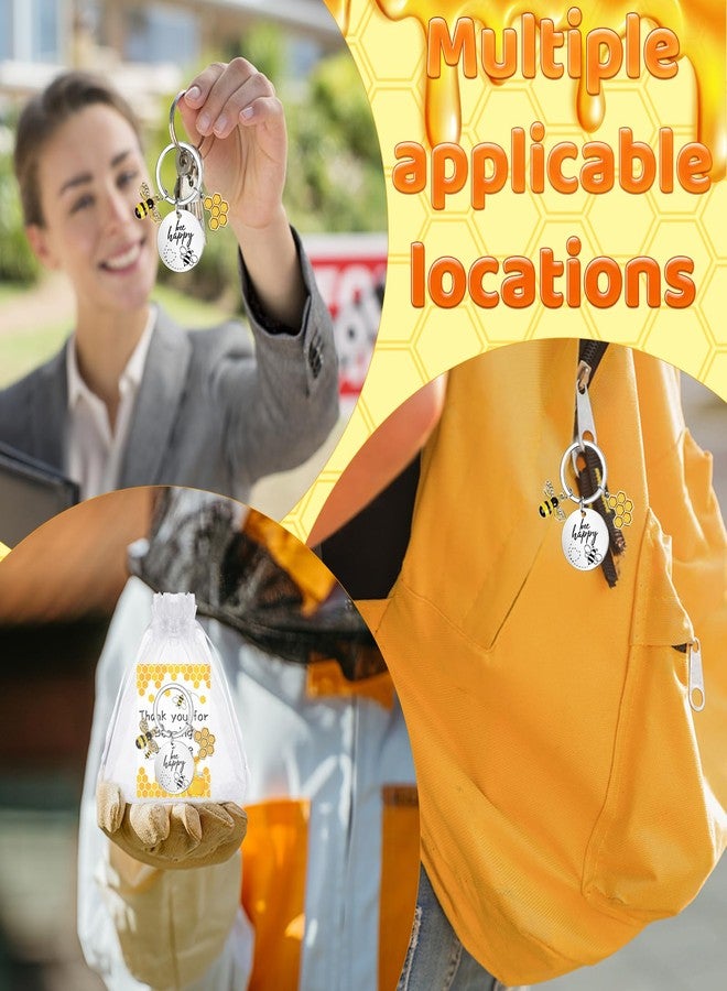 Youdaju 45 Pcs Bee Employee Appreciation Gifts Bee Keychain Bee Charm Honey KeyRing Cute Bee Accessory Keyring Bee Happy Keychain with Card Organza Bag Thank You Gifts Bulk for Women Men Teacher Staff - Image 5